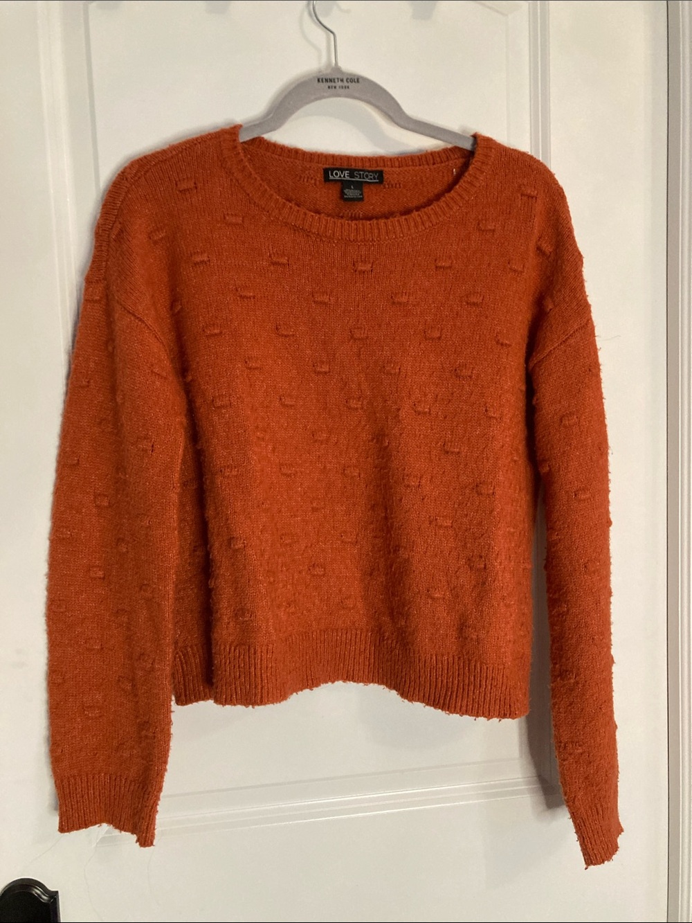 Orange Crewneck Sweater with Subtle Textured Dot Knit